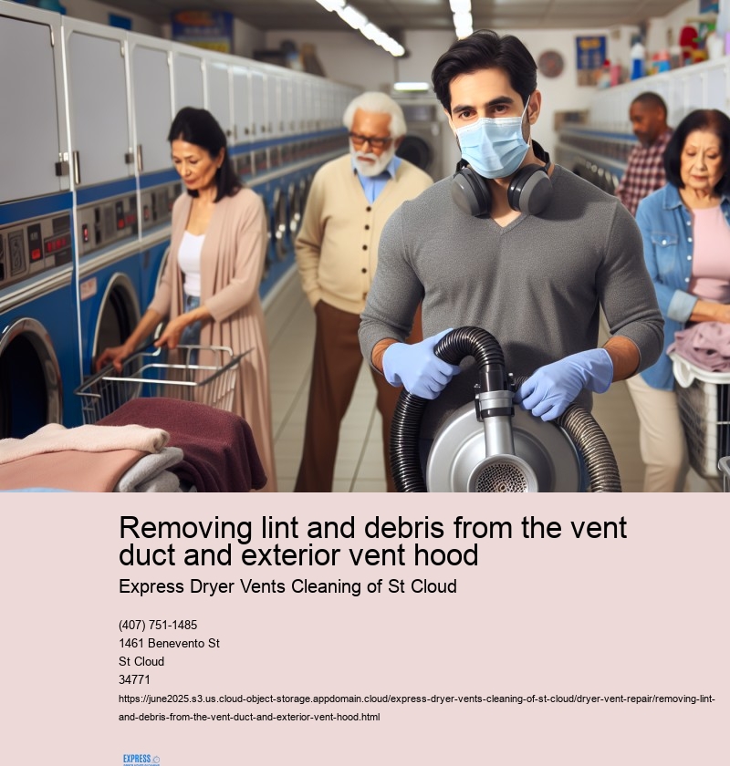 Removing lint and debris from the vent duct and exterior vent hood
